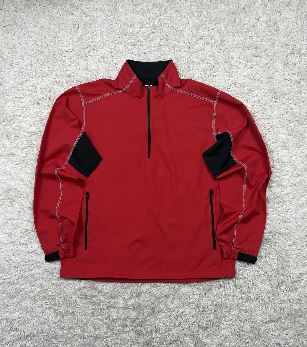 FootJoy FJ Golf Windshirt Mens Large Half Zip Pullover Red Windbreaker Top *READ